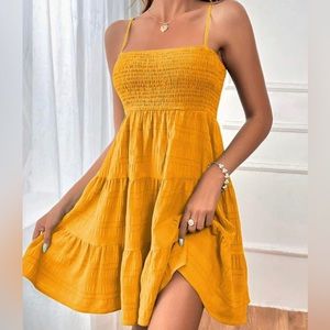 Mustard Yellow Women’s Solid Ruffle Hem Cami Dress